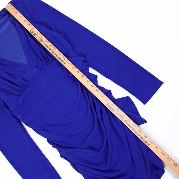 ZARA Ruched Draped Ruffle Shoulder Pad Bodycon Mini Dress Cobalt Womens Medium - Picture 4 of 8